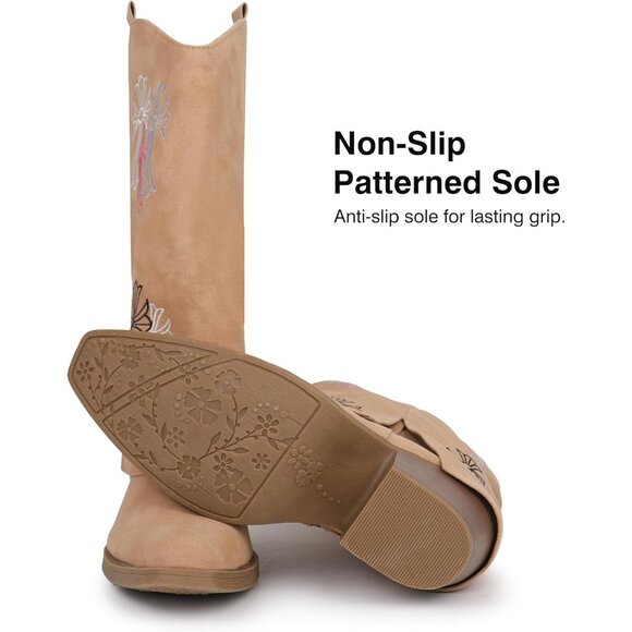 ⚡ Women Brown Synthetic Cowgirl Chunky Heel Mid Calf Snip Toe Side Zip Boots - Picture 5 of 6